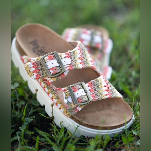 Corkys Shoes - Corkys Multicolor Crochet Double-Buckle Slide Sandals